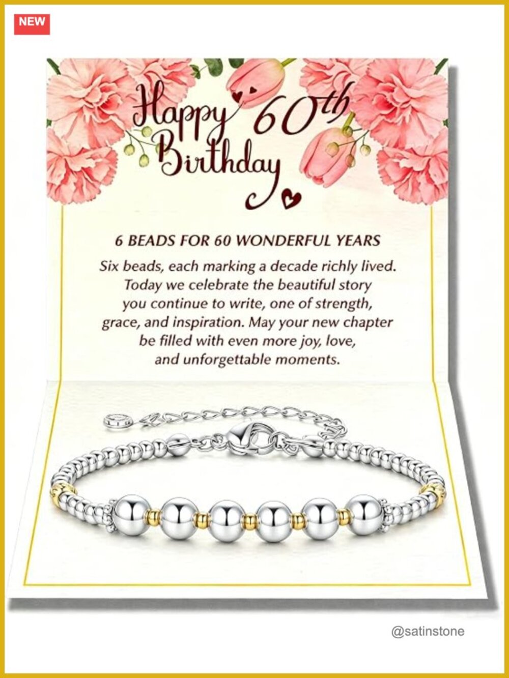 14K White Gold Plated Beaded Bracelet Birthday Gift for Women